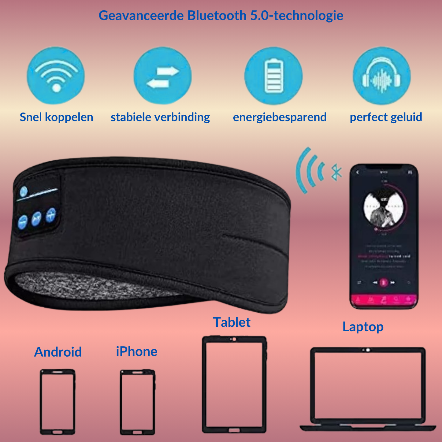 Sleep This Way™ Zachte Bluetooth Slaapband met Oogmasker – Comfortabel geluid voor een diepe, ongestoorde slaap